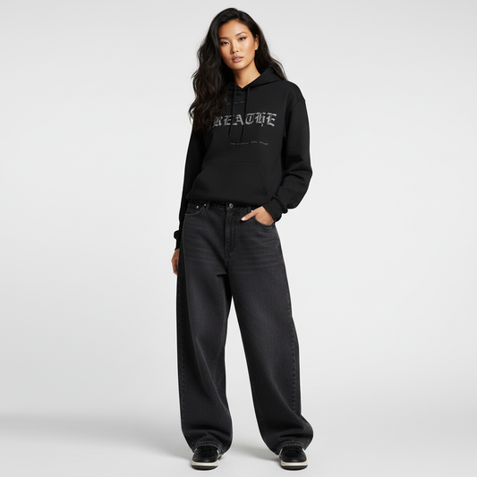 Tall model wearing Breathe hoodie