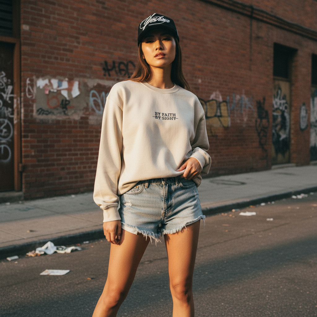 Asian Model - Yeshua Snapback & By Faith Sweatshirt 2