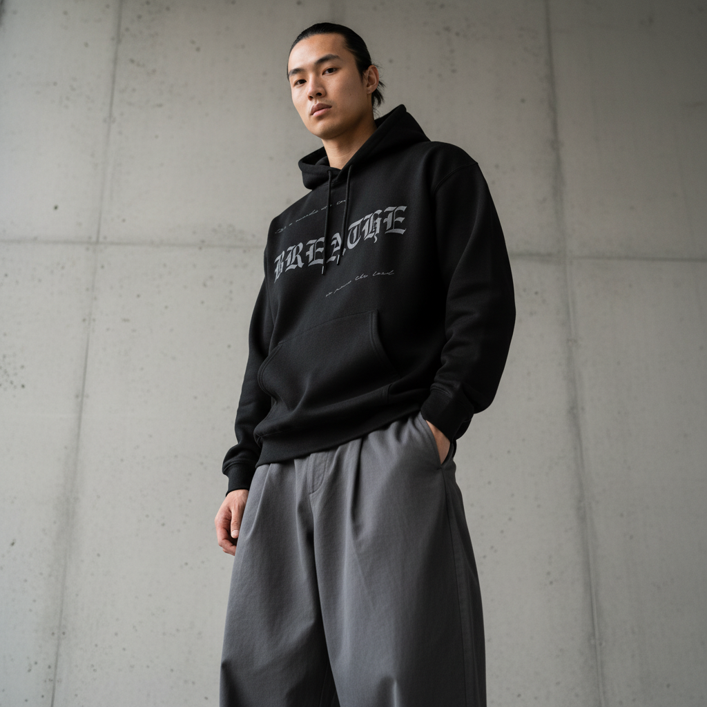 Striking model wearing Breathe hoodie